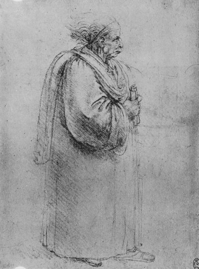 右側の横顔の老人の全長、c1480 1945 作： Leonardo da Vinci