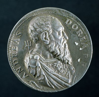アンドレアドリアの肖像画のメダリオン（1466-1560）（表側）、1541年頃（銀色）（裏側については122338を参照） 作： Leone Leoni