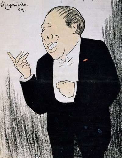 Leonetto Cappiello（1875-1942）が1899年に描いた風刺画の俳優Alexandre Coquelin（Coquelin Cadet（1848-1909）として知られる）。 作： Leonetto Cappiello