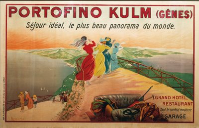 ポルトフィーノ・ホテの広告、ポルトフィーノ・クルム、レオネット・カッピエーロのイラスト、ポスター 作： Leonetto Cappiello