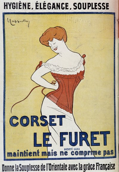 Le Cri de Paris」に掲載されたレオネット・カッピエーロ（1875-1942）による広告「コルセット・ル・フェレ」。 作： Leonetto Cappiello