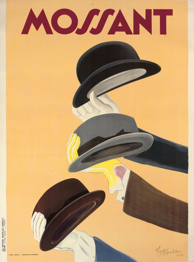 1938年のモザント帽子の広告ポスター 作： Leonetto Cappiello