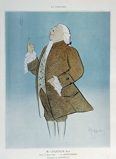 1904年、レジャンの「ラ・モンタンシエ」でサン・ファール役を演じたコメディアンのコンスタント・ポピー・グロイン（1841-1909）。レオネット・カッピエーロ（1875-1942）の水彩画、パリ。装飾美術 作： Leonetto Cappiello