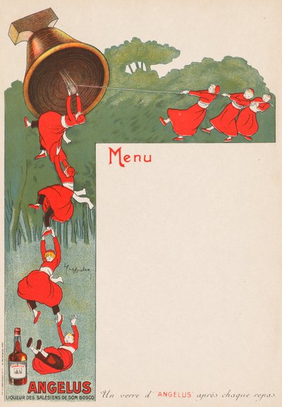 メニューページアンジェラス：ドンボスコのサレジオ会員のLiqeur、1911年。 作： Leonetto Cappiello