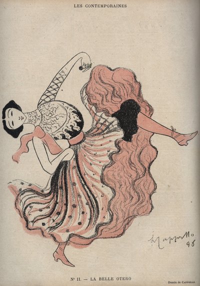 スペインの舞踏家・花魁であるCaroline (La Belle) Otero (1868-1965)の肖像 - Leonetto Cappiello (1875-1942)が1898年の『The Rire』に描いたもの。 作： Leonetto Cappiello