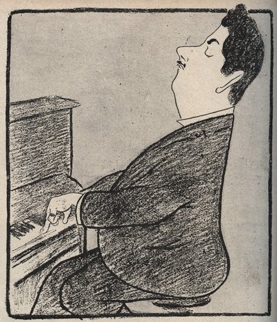 イタリアの作曲家、ジャコモ・プッチーニ（1858-1924）の肖像。漫画：Leonetto Cappiello - 1898年 作： Leonetto Cappiello