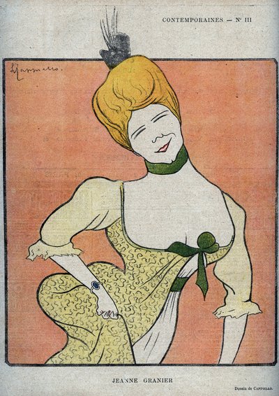 フランスのコメディアン、ジャンヌ・グラニエ（1852-1939）の肖像-レオネット・カッピエーロ（1875-1942）が1898年の「The Rire」に描いたもの 作： Leonetto Cappiello