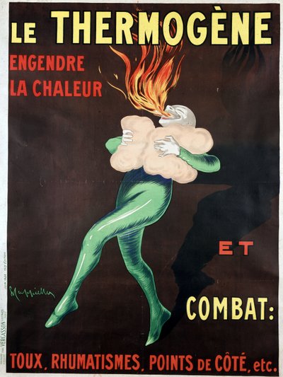 発熱剤は熱を発生させ、咳、リウマチ、脇腹の痛みなどに効果がある：Leonetto Cappiello（1875-1942）のポスター 作： Leonetto Cappiello
