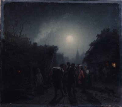 居酒屋の前。夜景、1860年代〜1870年代 作： Leonid Ivanovich Solomatkin