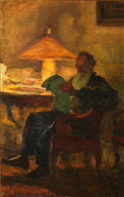 新聞とレオ・トルストイ、1901 作： Leonid Osipovic Pasternak