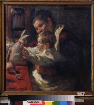 ウサギ。 子供を持つ看護師。 Leonid Osipovich Pasternak（1862-1945）による絵画、キャンバスに油彩 作： Leonid Osipovic Pasternak
