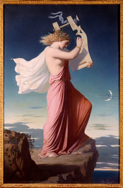 竪琴を弾くギリシアの詩人サフォの肖像 レオポルド・ブルテ（1823-1860）による絵画 1849年 1,06x0,69 m カルカソンヌ、美術館 作： Leopold Burthe