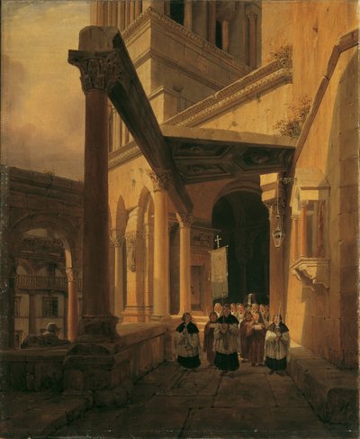 Spalato のダイアナ神殿の列柱の眺め 作： Leopold Ernst