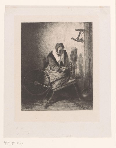 糸車に向かう女性 作： Leopold Flameng