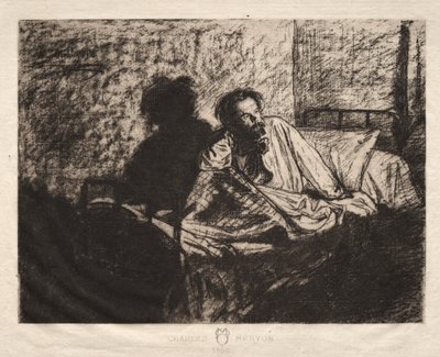 ベッドに座るメリオンの肖像 作： Leopold Fleming