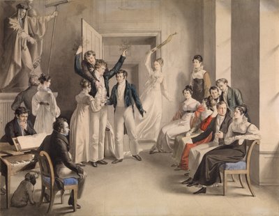 フランツ・シューベルト1797-1828。 1821年、アッツェンブルグでのシューベルト人のパーティーゲーム 作： Leopold Kupelwieser