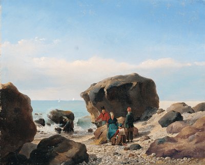 人物のいる浜辺の風景 作： Leopold Leprince