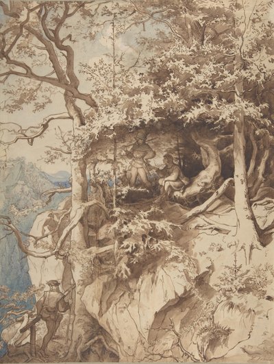 山の上の展望台にいる猟師たち 1870年頃 作： Leopold Venus