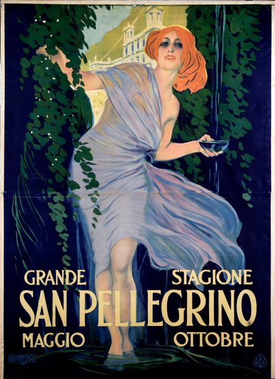サンペレグリノ スパ シティ、イタリアの広告ポスター 作： Leopoldo Metlicovitz