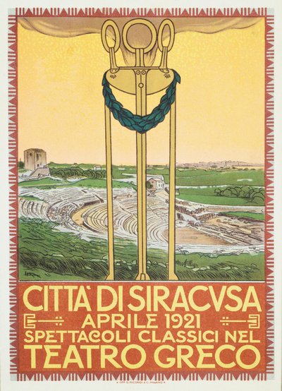 イタリア、シラクサのギリシャのアリーナでの劇場シーズンの広告ポスター 作： Leopoldo Metlicovitz