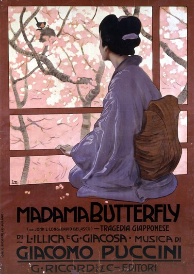 1904年2月17日に初演されたプッチーニの「蝶々夫人」のレオポルド・メトリコヴィッツによるポスター。 作： Leopoldo Metlicovitz