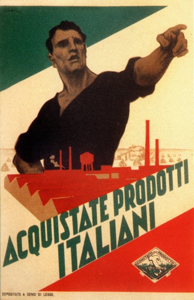 ファシズム：イタリア自民党のプロパガンダポスター "Buy Italian products" 作： Leopoldo Metlicovitz
