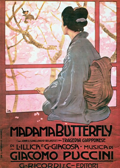 ジャコモ・プッチーニ（1858-1924）作曲「蝶々夫人」の楽譜の扉絵（カラーリトグラフ）（56537も参照） 作： Leopoldo Metlicovitz