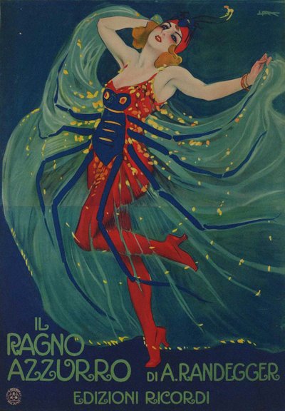 青い蜘蛛 アルベルト・イジニオ・ランデッガーによる青い蜘蛛、1916年。 作： Leopoldo Metlicovitz