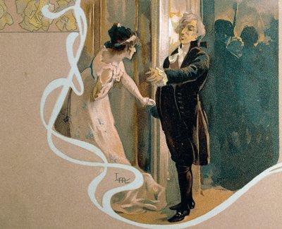 ジャコモ・プッチーニ (1858-1924) のオペラ「トスカ」のシーンを描いた、レオポルド・メトリコヴィッツ (1868-1944) による絵はがき 作： Leopoldo Metlicovitz