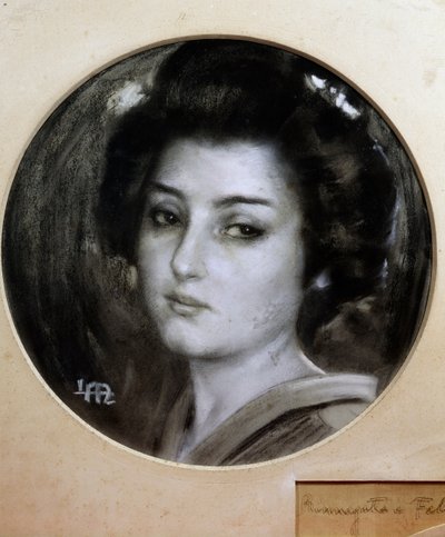 レオポルド・メトリコヴィッツ（1868-1944）がプッチーニの同名オペラのために描いたスケッチ「蝶々夫人」。 作： Leopoldo Metlicovitz