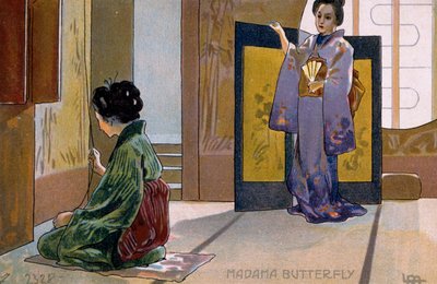 ブレシアでの「蝶々夫人」の初演のために作成されたポストカード 作： Leopoldo Metlicovitz