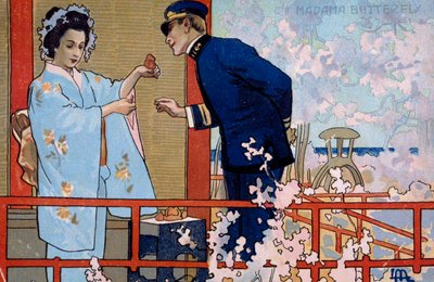 ブレシアでの「蝶々夫人」の初演のために作成されたポストカード 作： Leopoldo Metlicovitz
