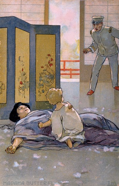 ブレシアでの「蝶々夫人」の初演のために作成されたポストカード 作： Leopoldo Metlicovitz
