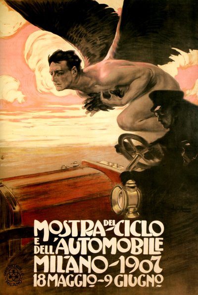 Cartaz para o Salão de Carros e Bicicletas, Milão 18 de maio a 9 de junho 作： Leopoldo Metlicovitz