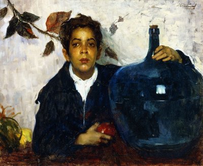 大きな瓶を持つ少年（キャンバスに油彩） 作： Leopoldo Romañach