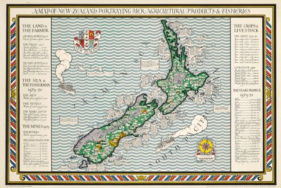 ニュージーランドの地図 作： Leslie MacDonald Gill