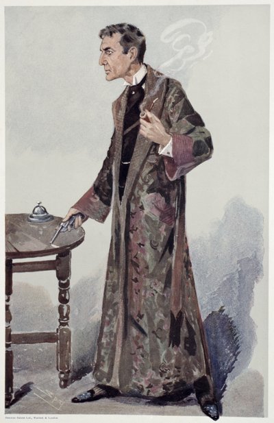 シャーロックホームズ、俳優ウィリアムジレットの虚栄心フェアからの漫画、1907 作： Leslie Matthew Ward