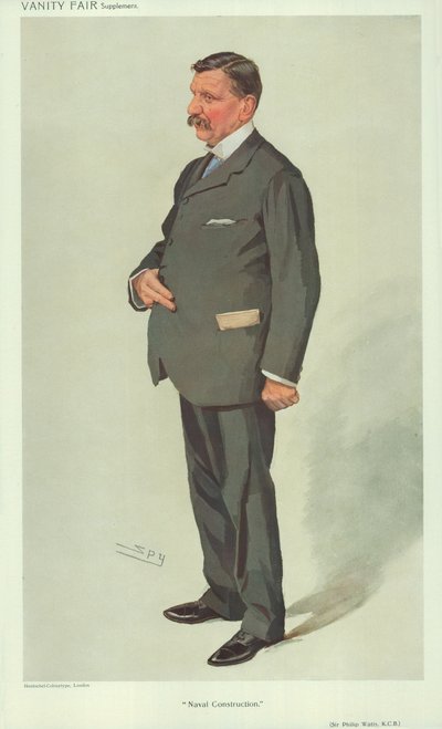 サーフィリップワッツ、海軍建設、1910年4月7日、バニティフェア漫画 作： Leslie Matthew Ward
