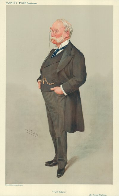 トーマスライトソン卿、関税改革、1908年5月6日、バニティフェア漫画 作： Leslie Matthew Ward