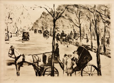 フォアグラウンドに馬車があるティーアガルテンのアベニュー 作： Lesser Ury