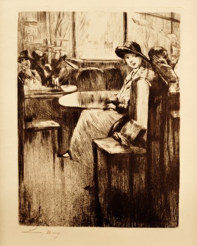 ストリートビューのカフェの少女 作： Lesser Ury