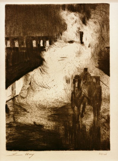 L.Ury、夜の印象（機関車蒸気の前に運転台がある場合） 作： Lesser Ury