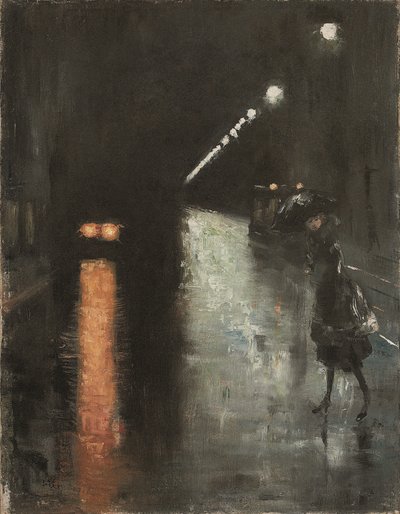 夜のストリートシーン、ベルリン（ライプツィヒ通り？）、1920年頃（キャンバスに油彩） 作： Lesser Ury