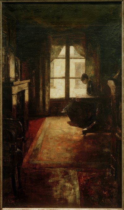 パリのインテリア（窓辺で読書する女性） 作： Lesser Ury
