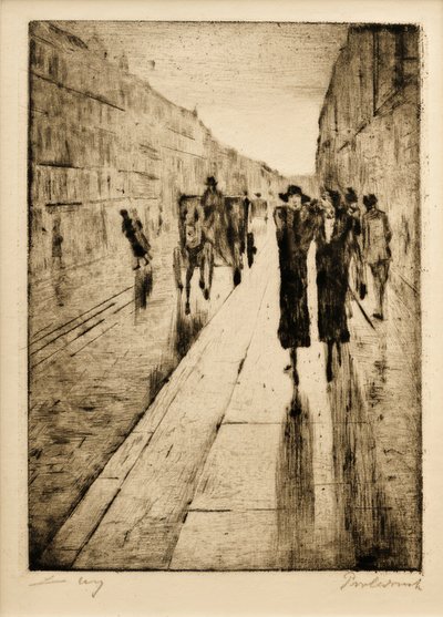 馬車の前で雨の中ベビーカー 作： Lesser Ury