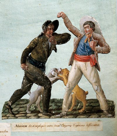 フランス革命：戦う二人の市民ルスール家のグワッシュ（18世紀 作： Lesueur Brothers