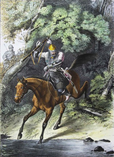 ライフガードの白人山隊隊の武具持ち、1829年 作： Lev Alexandrovich Belousov