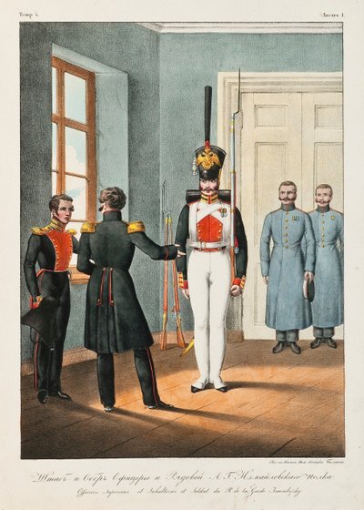 イズマイロフスキーライフガード連隊の最高将校と兵士、1830〜1840年代 作： Lev Alexandrovich Belousov