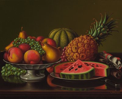 果物のある静物（キャンバスに油彩） 作： Levi Wells Prentice