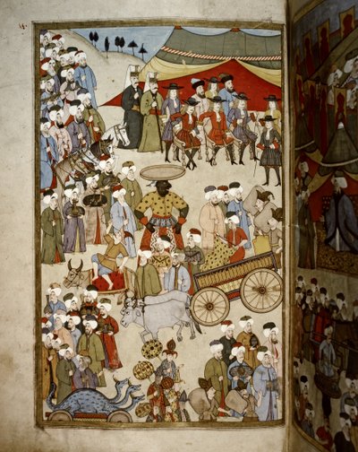 オットマン帝国：イスタンブールのバザール 1720年頃（細密画） 作： Levni Levni